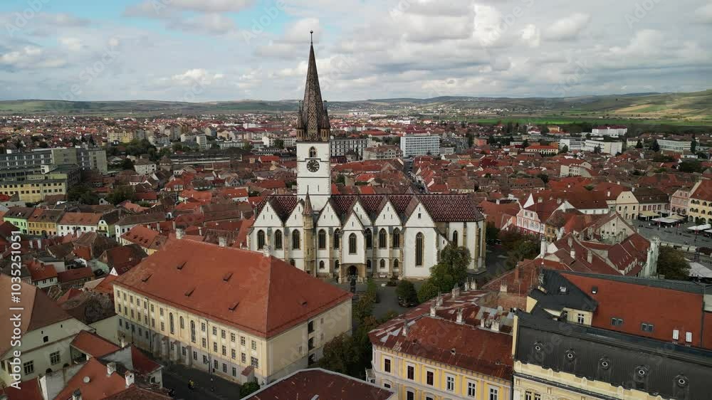 Aerial view of the historic Catedrala Evanghelică Aerial view of the historic Catedrala Evanghelică