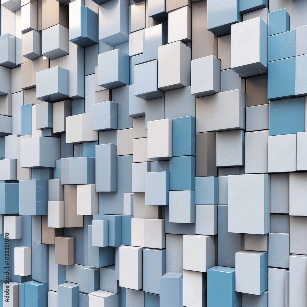 Abstract 3D Geometric Background Irregular Blue And Beige Cubes Pattern, Modern Minimalist Design Abstract 3D Geometric Background Irregular Blue And Beige Cubes Pattern, Modern Minimalist Design