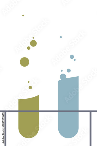 Two test tubes with bubbling liquids on a rack, symbolizing scientific experimentation.