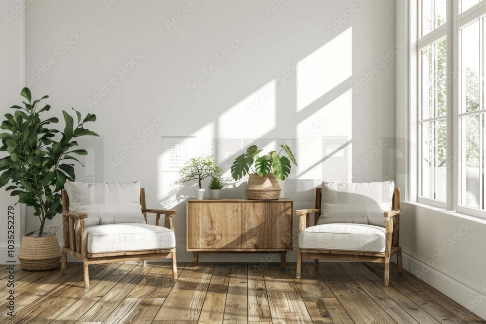 Fototapeta premium A cozy living room with two chairs and a table