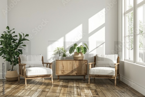 A cozy living room with two chairs and a table