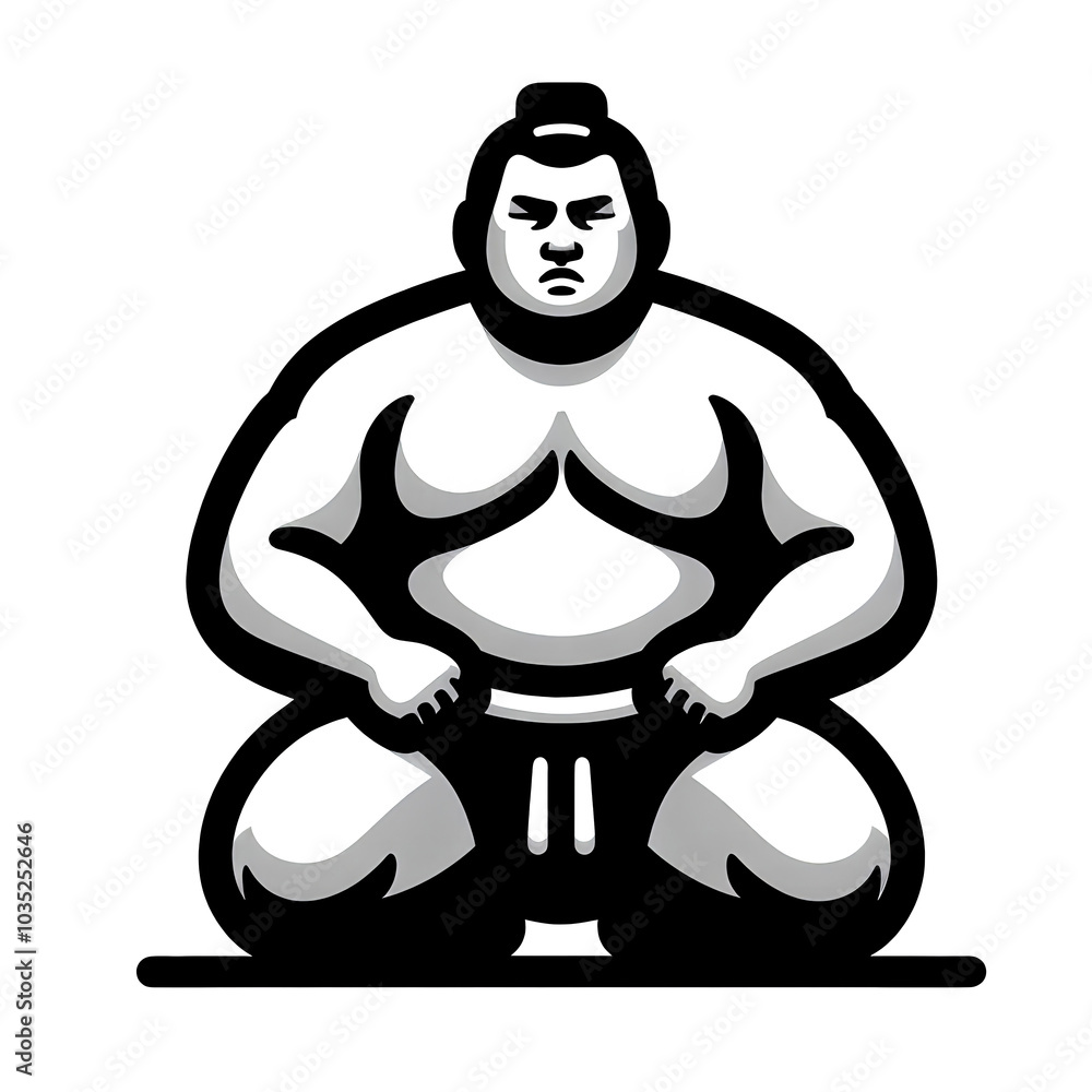 Black and white symbolic isolated vector illustration of sumo wrestler on white background. Black and white symbolic isolated vector illustration of sumo wrestler on white background.