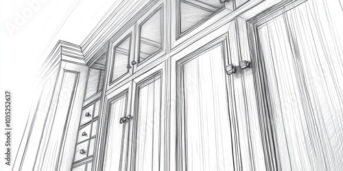 Wallpaper Mural Sketch of a wooden cabinet with doors and drawers. Torontodigital.ca