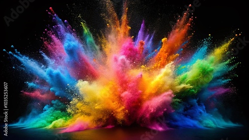 Abstract Rainbow Explosion of Colorful Powder on Black Background for Stunning Visual Impact