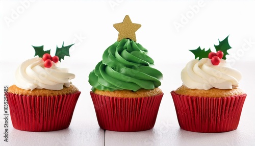 christmas cupcakes on white