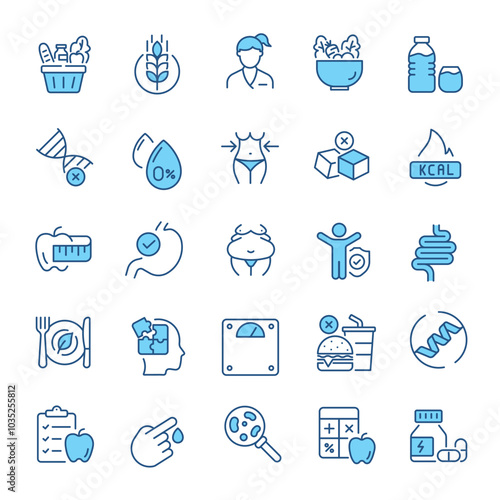 Nutrition thin line icons collection. Editable stroke.