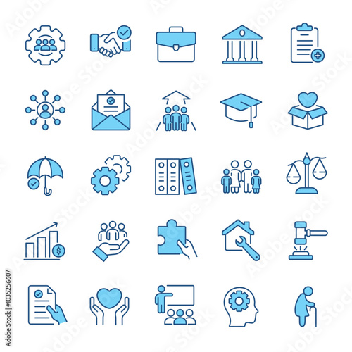 Social policy thin line icons collection. Editable stroke.