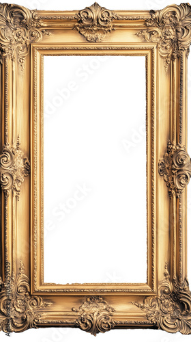 A large, gold antique ornate photo frame frame with a transparent background photo