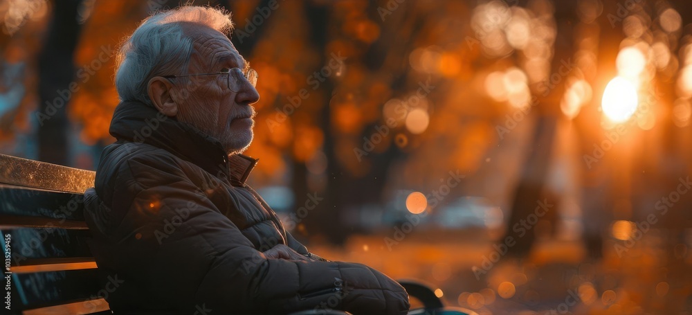 Parent with cramping back, alienated in community, sitting on park bench, sunset, melancholic atmosphere, distant angle, feeling of angst Parent with cramping back, alienated in community, sitting on park bench, sunset, melancholic atmosphere, distant angle, feeling of angst