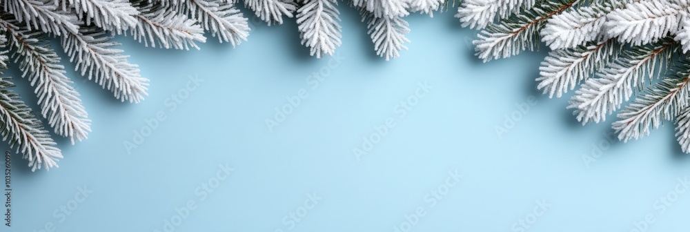 Snowy Pine Branches on Blue Background Snowy Pine Branches on Blue Background