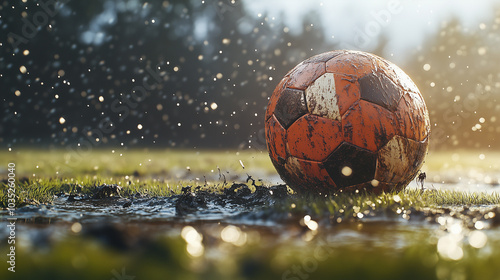 Soccer Ball on Rainy Field during Boxing Day Match photo