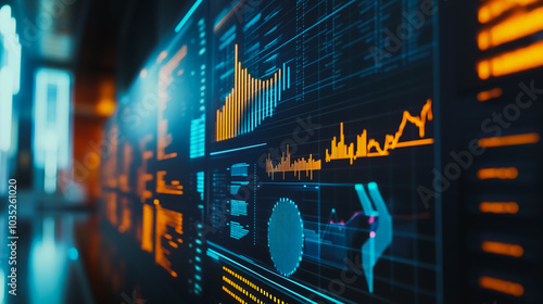 Abstract business network and charts and graphs with statistics to innovative analyze business potential and forecast future development of companies growth.