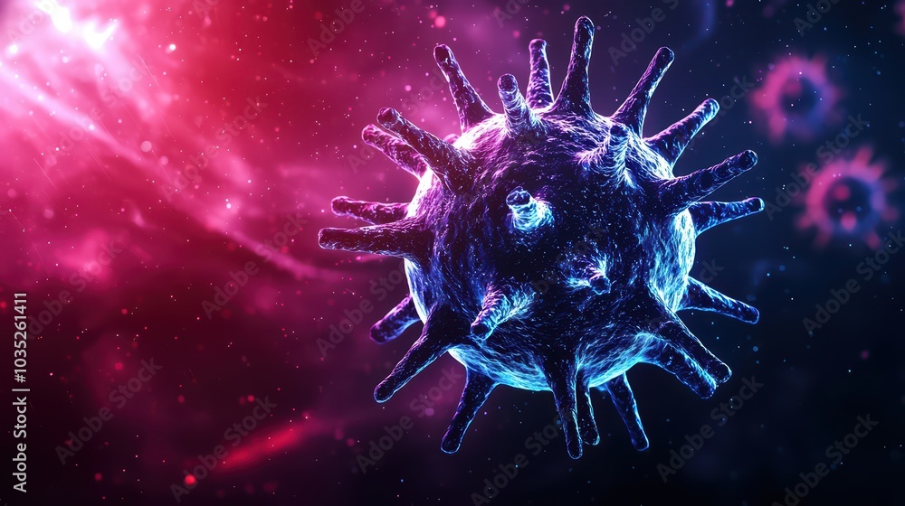 Microscopic view of a virus, vibrant colors, abstract background Microscopic view of a virus, vibrant colors, abstract background