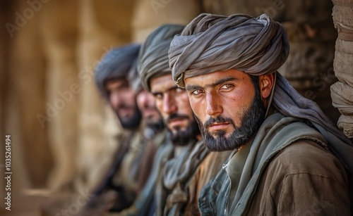 Portrait of group of taliban fighters.