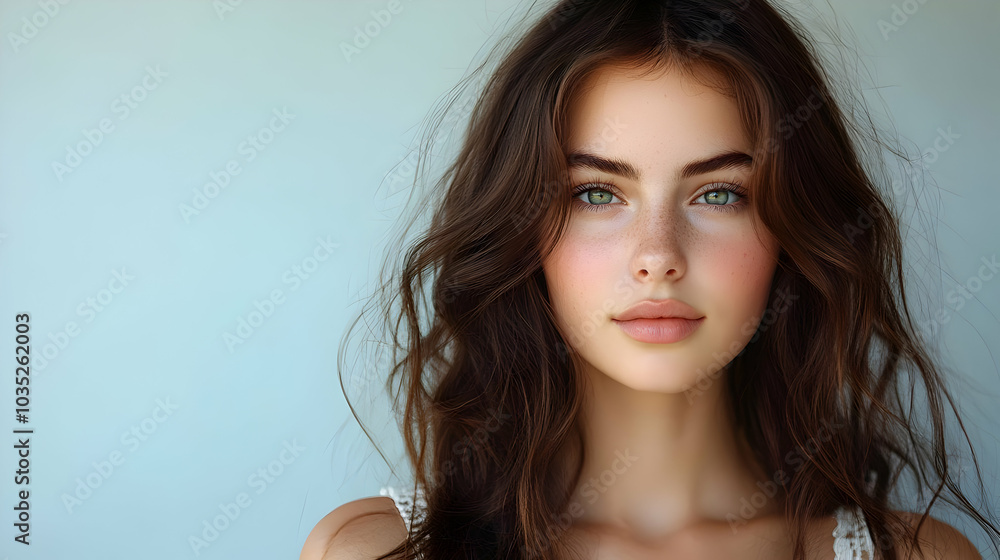 Beautiful Woman with Long Brown Hair and Green Eyes Beautiful Woman with Long Brown Hair and Green Eyes