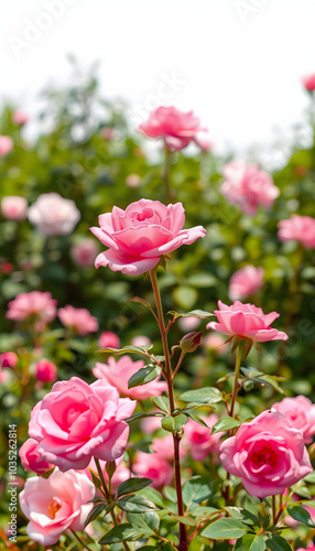 pink rose flower garden in full bloom isolated with white highlights, png