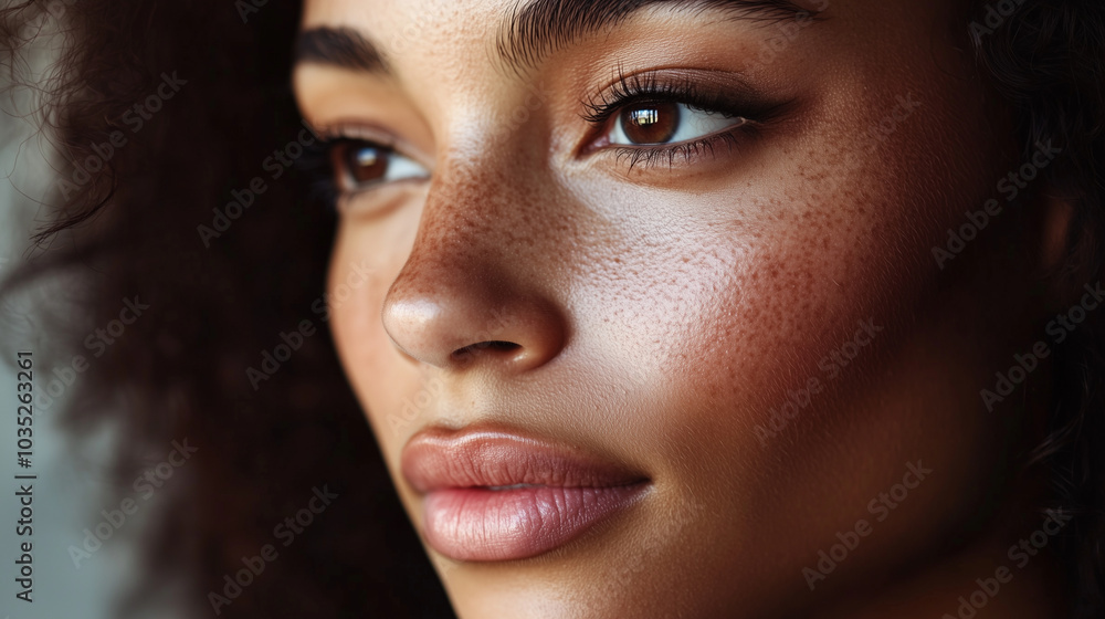 A close-up image of a beautiful womanâs face with vitiligo, focusing on the smooth texture of her skin and the contrast between her natural skin tone and the white patches. The lig A close-up image of a beautiful womanâs face with vitiligo, focusing on the smooth texture of her skin and the contrast between her natural skin tone and the white patches. The lig