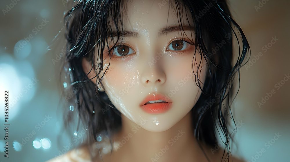 Wet Hair, Glowing Skin, Close Up Portrait Wet Hair, Glowing Skin, Close Up Portrait