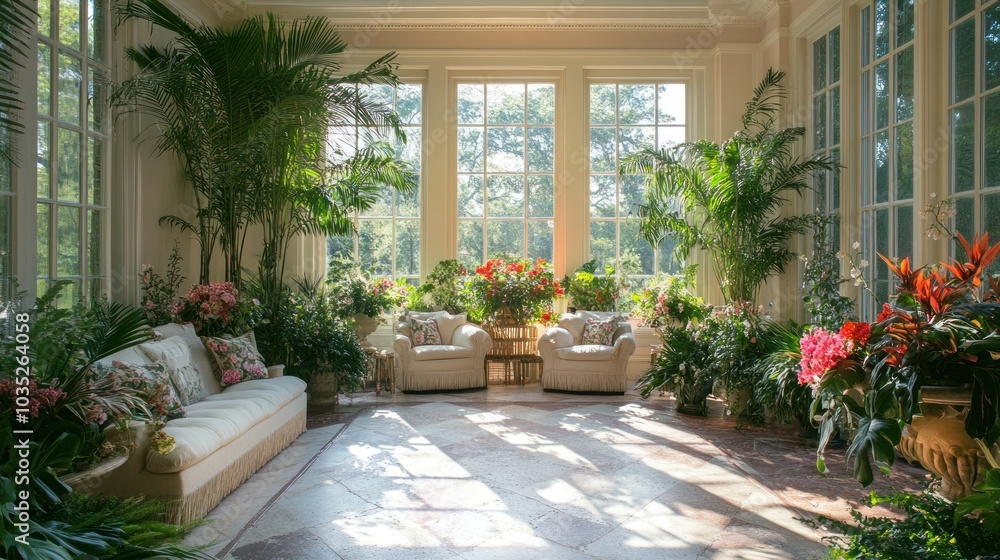 Fototapeta premium Sunlit Greenhouse Interior
