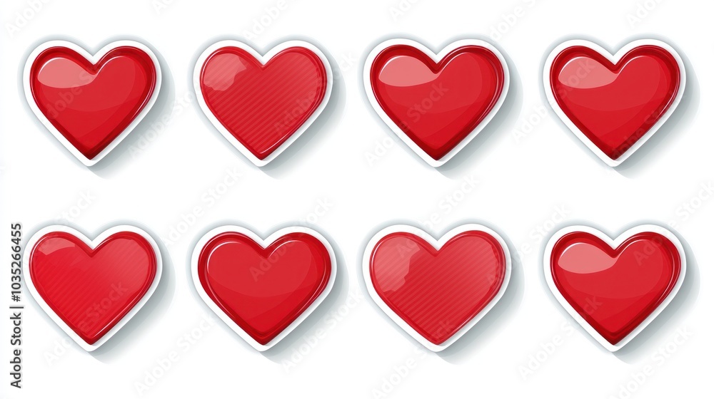 Red color heart shape sticker set isolated on white background Red color heart shape sticker set isolated on white background