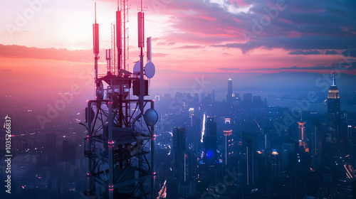 Antenna telecommunication tower station, internet online wireless network.