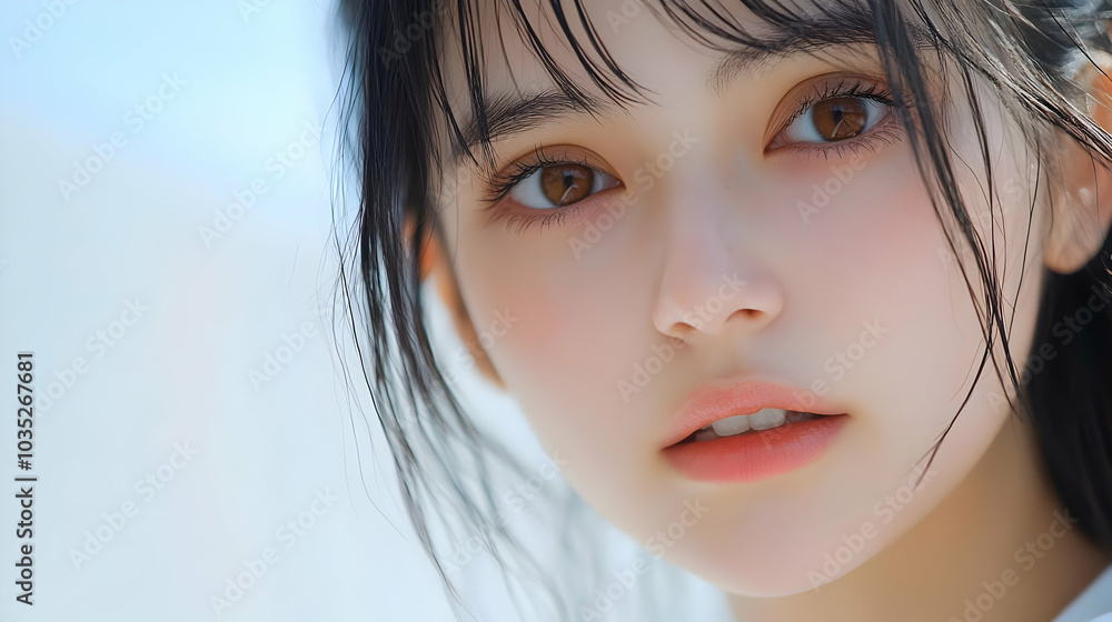 Close-Up Portrait of a Woman with Long Black Hair and Brown Eyes Close-Up Portrait of a Woman with Long Black Hair and Brown Eyes