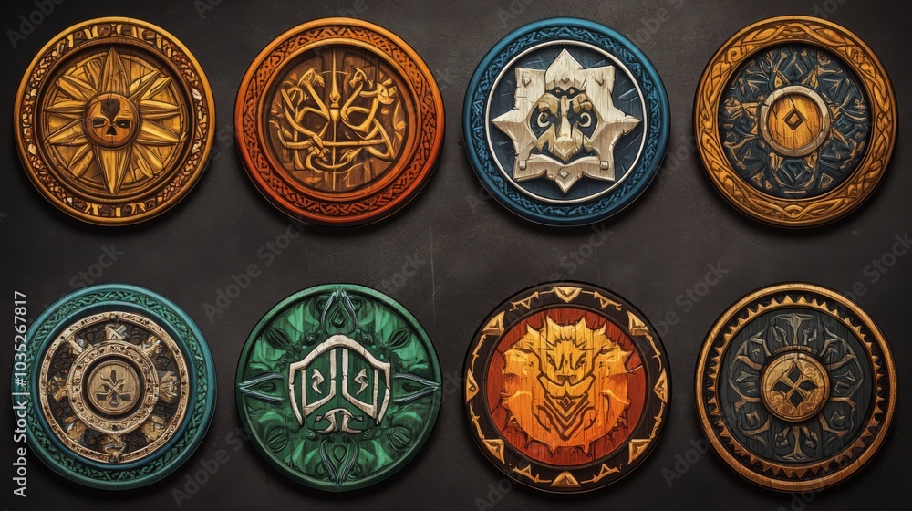 Clanthemed poker chips with diverse design elements in vector Clanthemed poker chips with diverse design elements in vector