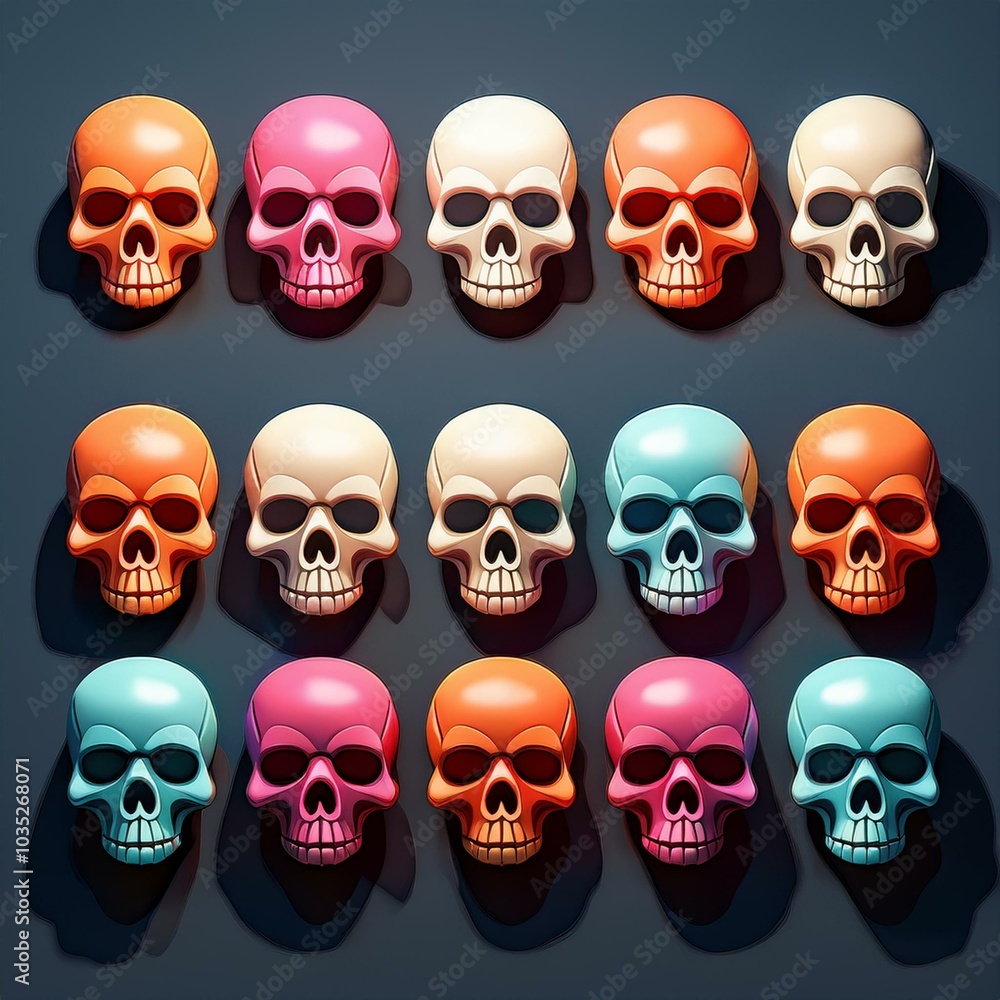 Minimalist 3D Skull Isometric Pattern, Bold Design on Solid Black Background Minimalist 3D Skull Isometric Pattern, Bold Design on Solid Black Background