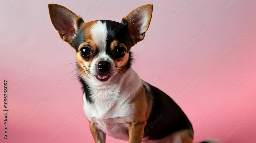 A playful chihuahua poses in a vibrant studio setting, showcasing its cheerful personality with a joyful expression A playful chihuahua poses in a vibrant studio setting, showcasing its cheerful personality with a joyful expression