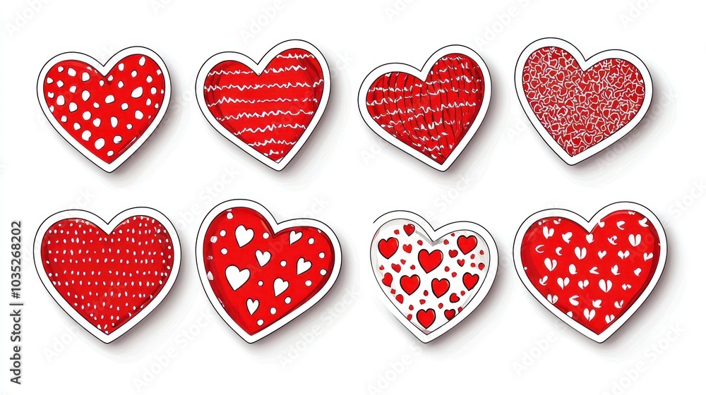 Red color heart shape sticker set isolated on white background Red color heart shape sticker set isolated on white background