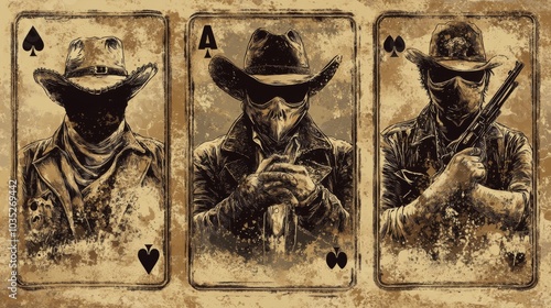 Old West outlaw playing cards with unique designs