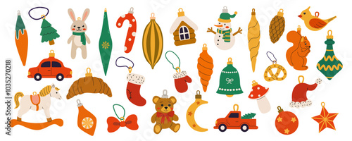 Colorful assortment of holiday ornaments and decorations for festive celebrations