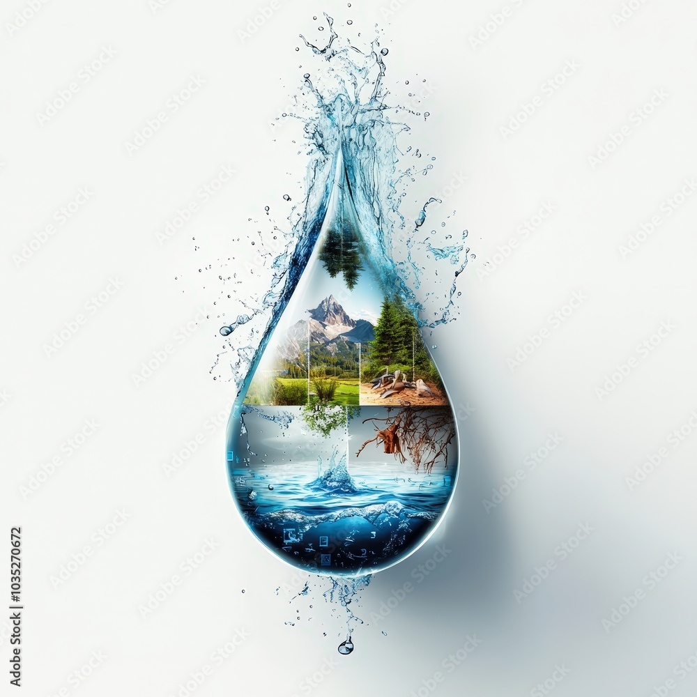 Water Drop with Nature Scenes and Digital Elements Water Drop with Nature Scenes and Digital Elements