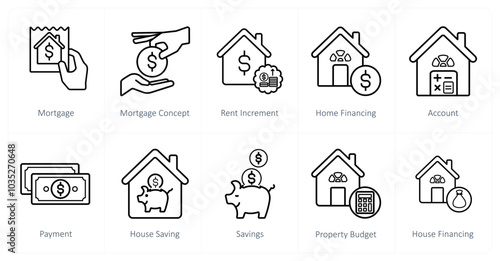 A set of 10 Real Estate icons as mortgage, mortgage concept, rent increment