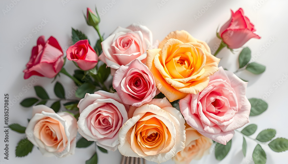 Flower composition with roses isolated with white highlights, png Flower composition with roses isolated with white highlights, png