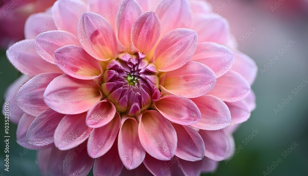 Morning Grace: Pink Dahlia with Dew Drops in Macro Detail Morning Grace: Pink Dahlia with Dew Drops in Macro Detail