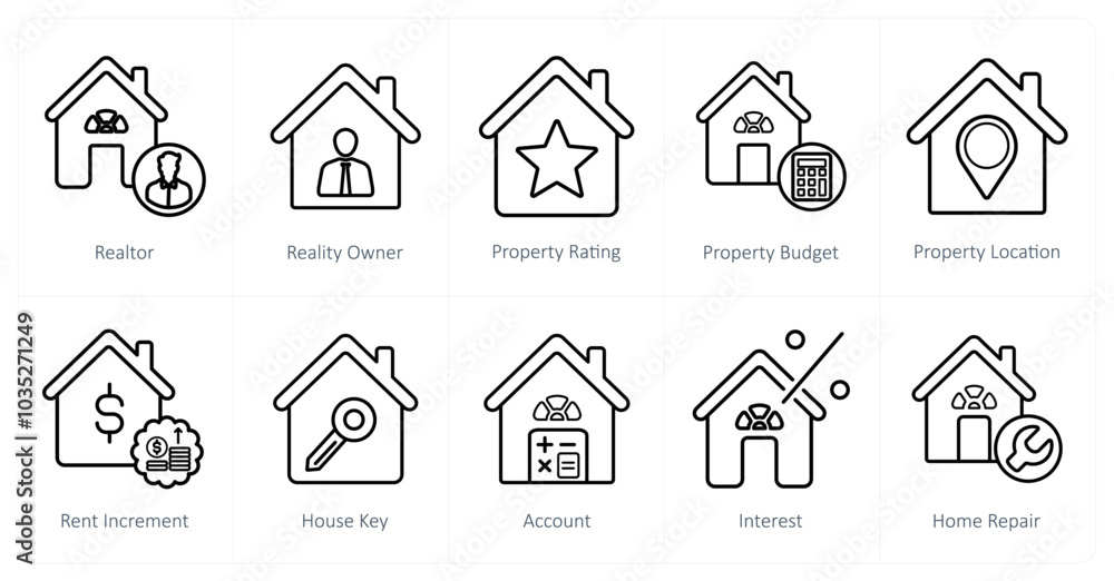 A set of 10 Real Estate icons as realtor, realty owner, property rating A set of 10 Real Estate icons as realtor, realty owner, property rating