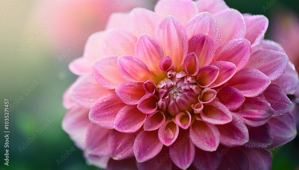 Morning Grace: Pink Dahlia with Dew Drops in Macro Detail Morning Grace: Pink Dahlia with Dew Drops in Macro Detail