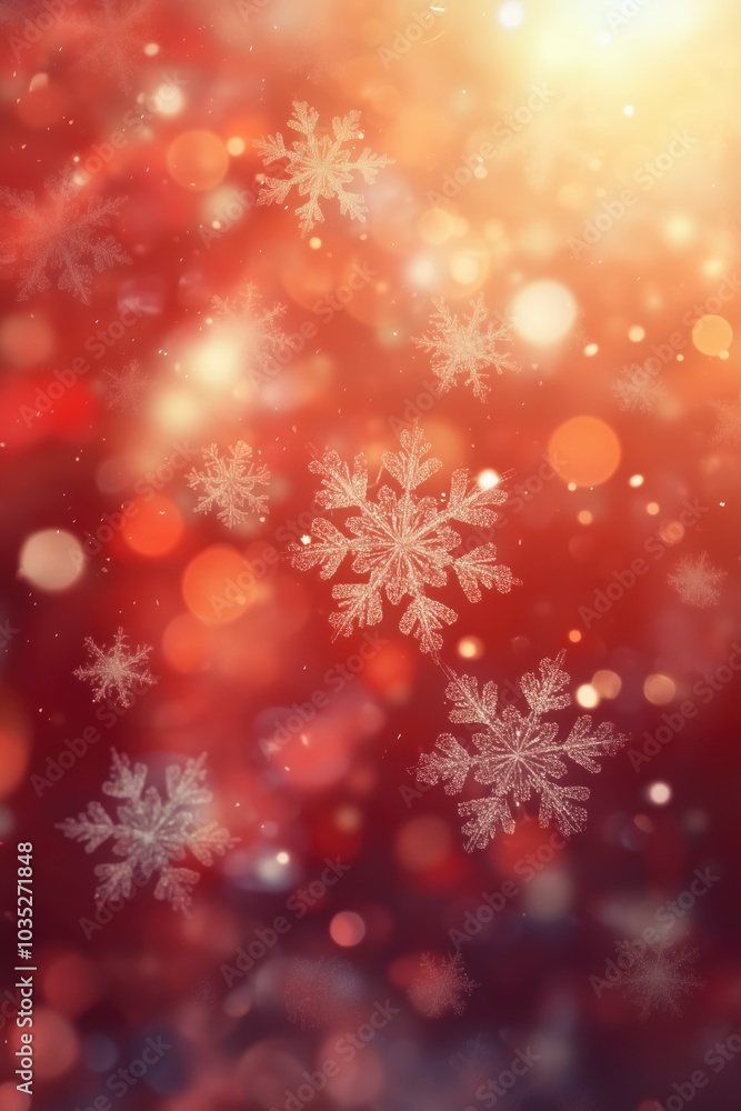 A festive holiday background featuring glowing bokeh lights and sparkling snowflakes on a warm gradient of orange and red. Perfect for Christmas and winter-themed designs, greeting cards, invitations, A festive holiday background featuring glowing bokeh lights and sparkling snowflakes on a warm gradient of orange and red. Perfect for Christmas and winter-themed designs, greeting cards, invitations,