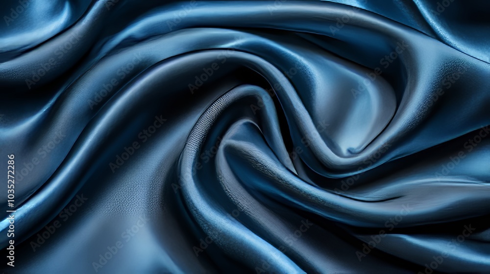 Obraz premium Elegant midnight blue silk satin fabric with waves and drapery. Luxurious textile background.