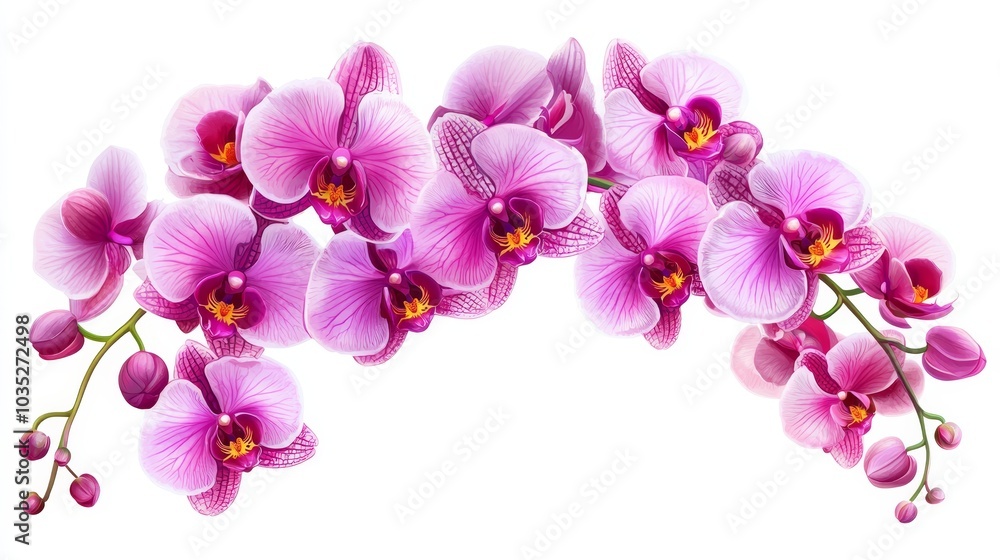Pink Gradient Phalaenopsis Orchid Branch, with Multiple Soft Flowers in Bloom, Isolated on White Pink Gradient Phalaenopsis Orchid Branch, with Multiple Soft Flowers in Bloom, Isolated on White