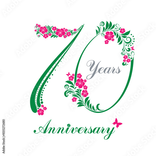 70 years anniversary. Happy birthday card. Celebration background with number seventy and place for your text. Vector illustration