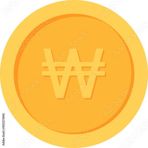 South Korean Won Gold currency coin flat icon design illustrations 