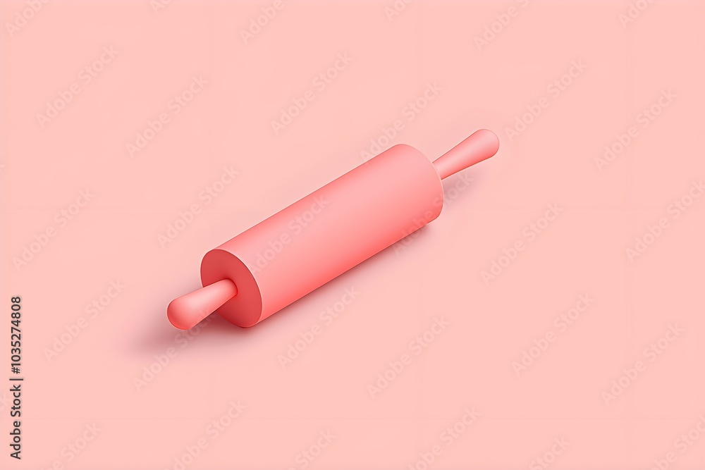 Rolling pin with simple lines and pastel colors, isometric view, perfect for a cute and minimalistic baking sticker sheet design Rolling pin with simple lines and pastel colors, isometric view, perfect for a cute and minimalistic baking sticker sheet design
