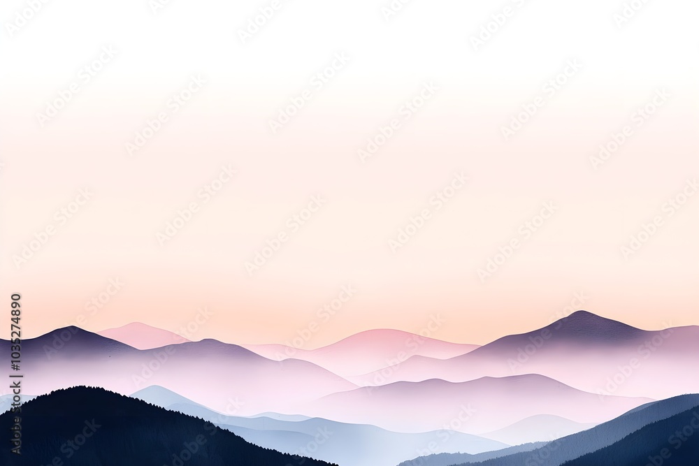 Soft mountains fading into the distance with watercolor strokes, blending purples and blues into a dreamy landscape Soft mountains fading into the distance with watercolor strokes, blending purples and blues into a dreamy landscape