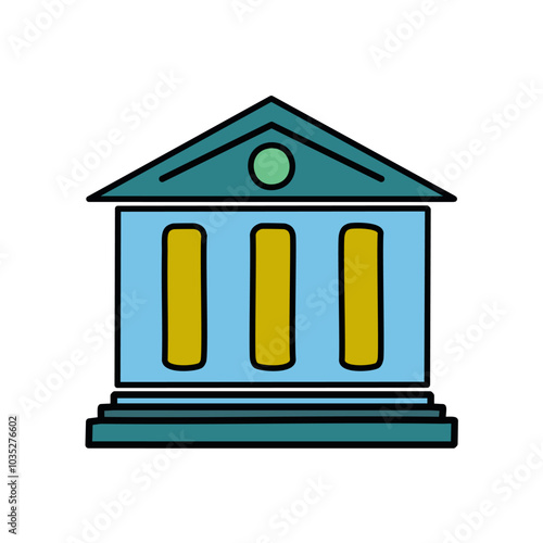 Bank building isolated icon vector illustration graphic design in blue and yellow colors