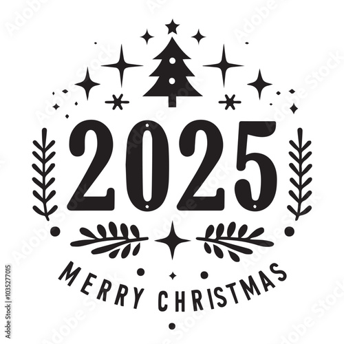 A festive composition with the inscription Merry Christmas 2025. Vector element of the holiday message