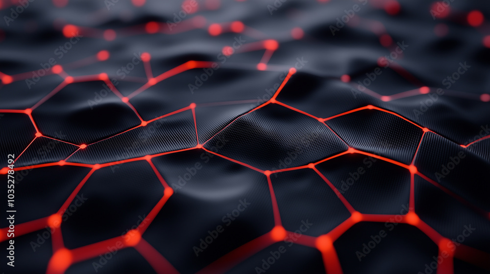 Abstract Digital Network with Red Glowing Lines and Hexagon Shapes Abstract Digital Network with Red Glowing Lines and Hexagon Shapes
