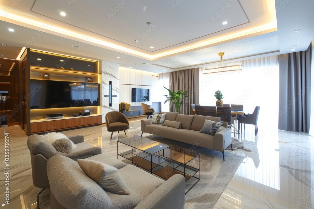 Fototapeta premium Interior of a hotel apartment with furniture, modern contemporary design.