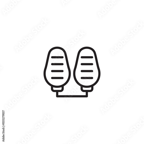 A line drawing of car pedals. Two oval-shaped pedals with textured surfaces. Shoe cleaning equipment. Editable icon.